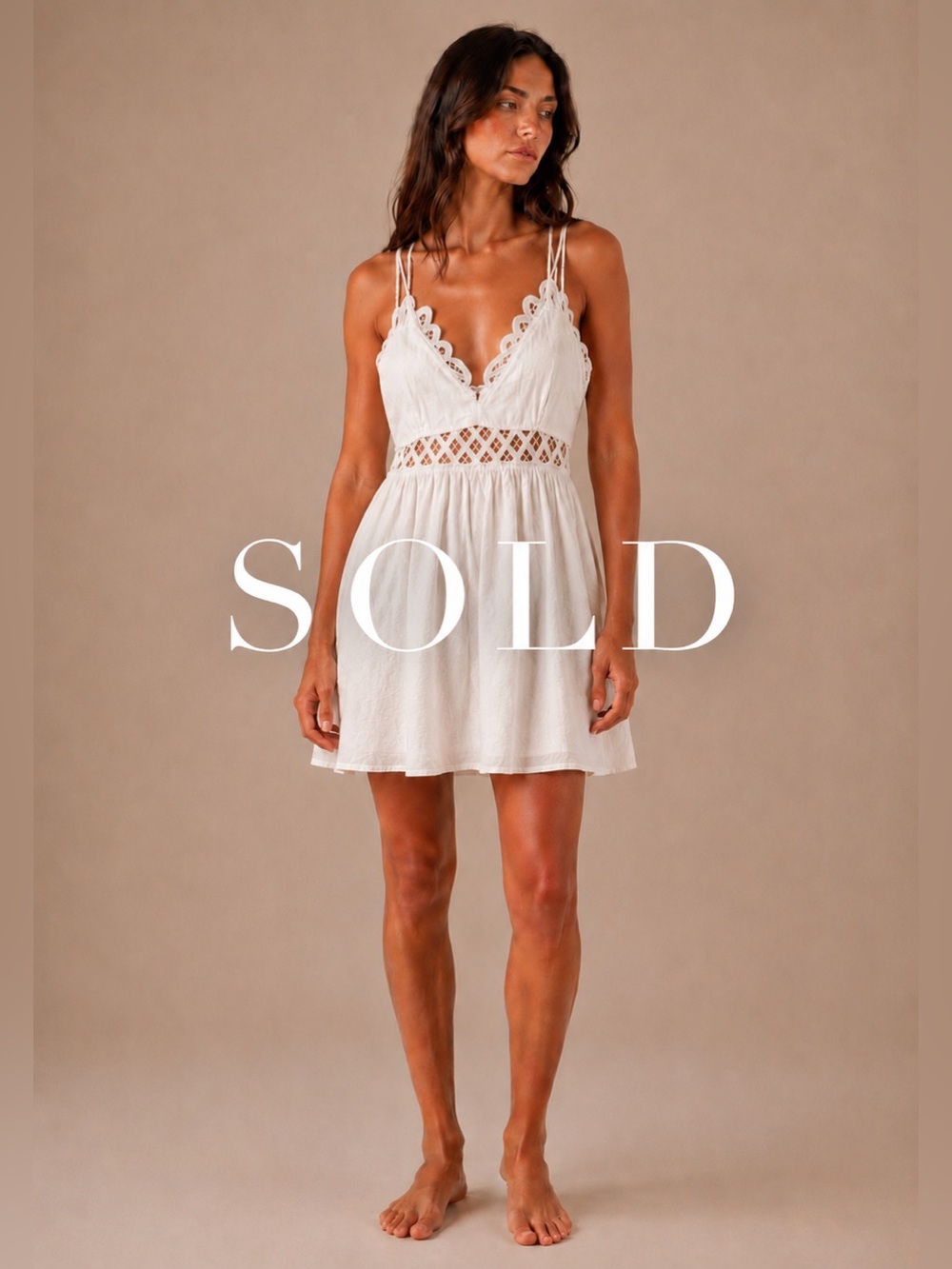 Lace-Trim White Mini Dress with Crochet Waist